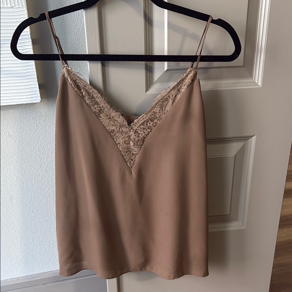 Elegant Tan Lace Trim Cami Top